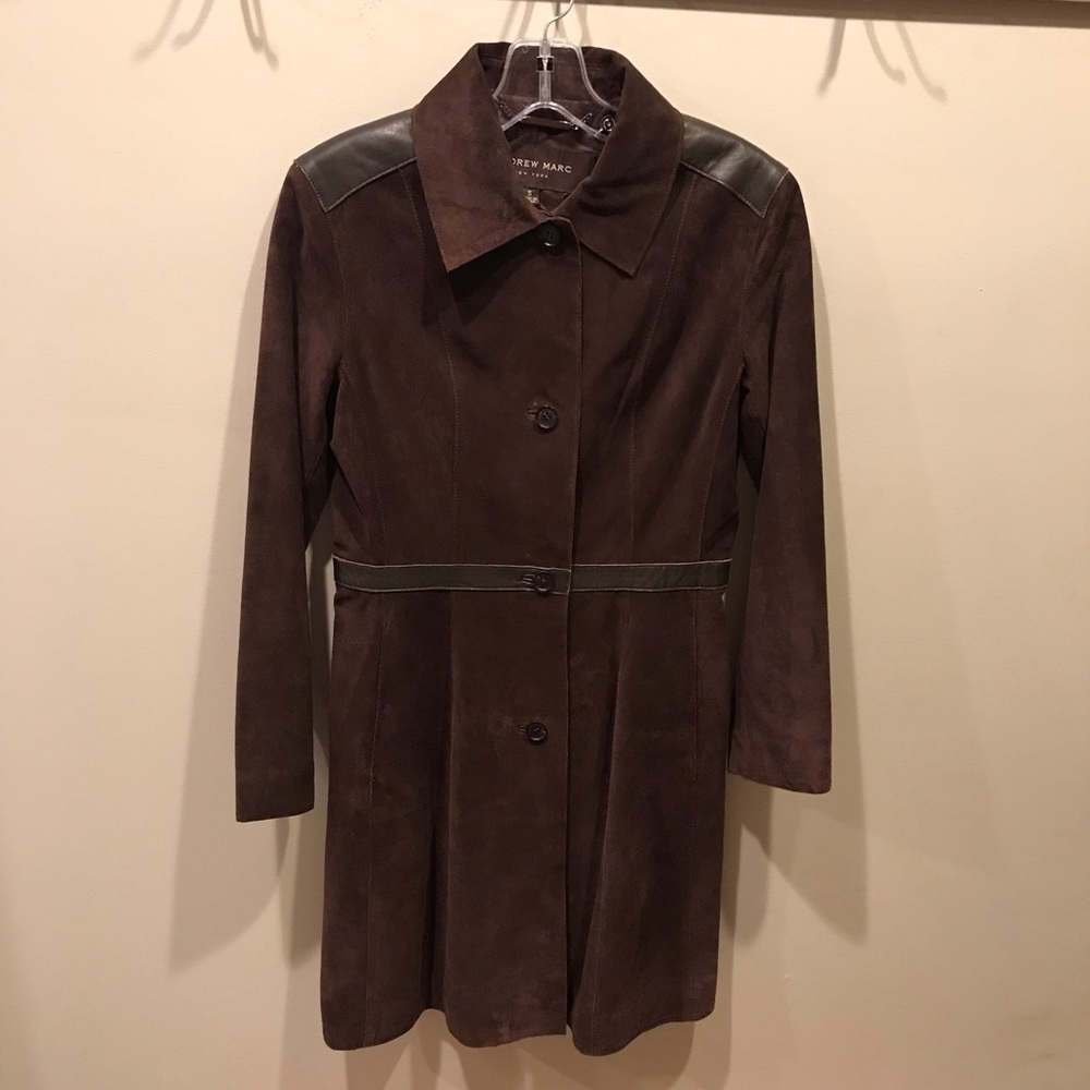 Andrew Marc Brown Leather Jacket Long Size Small